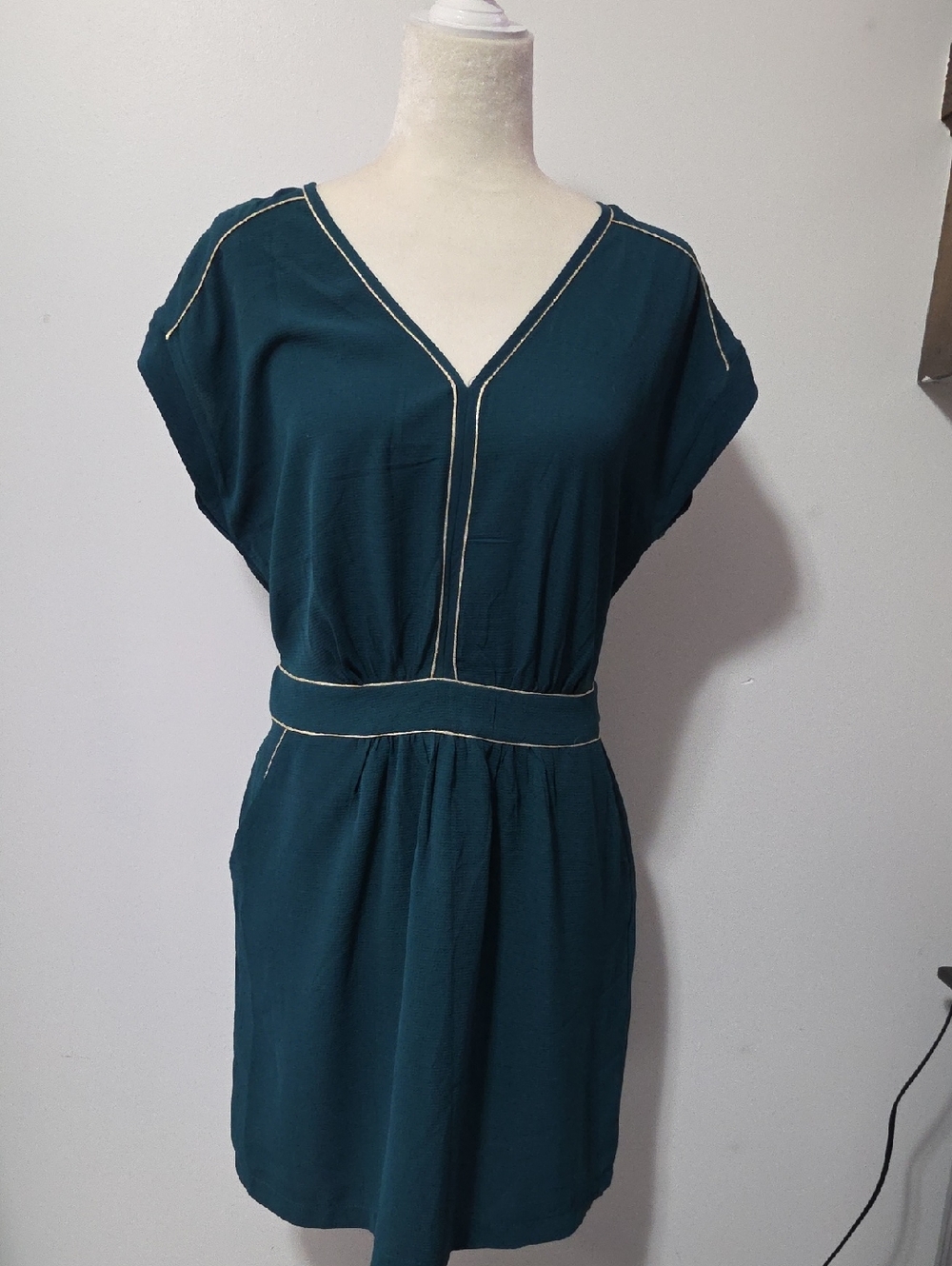 It Hippie V-Neck Teal Waist-Defined Mini Dress